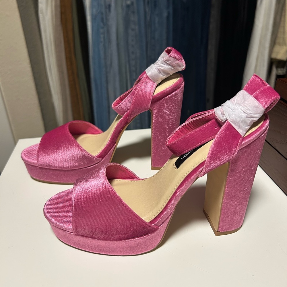 French Connection Pink Velvet Platform Heels